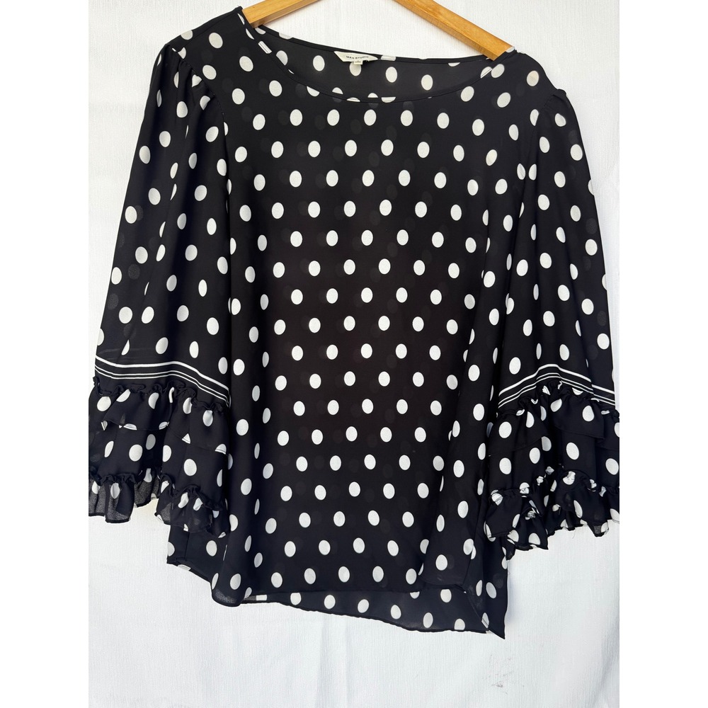 Max Studio Black White Polka Dot Ruffle Cuff Blouse XL 7711D37